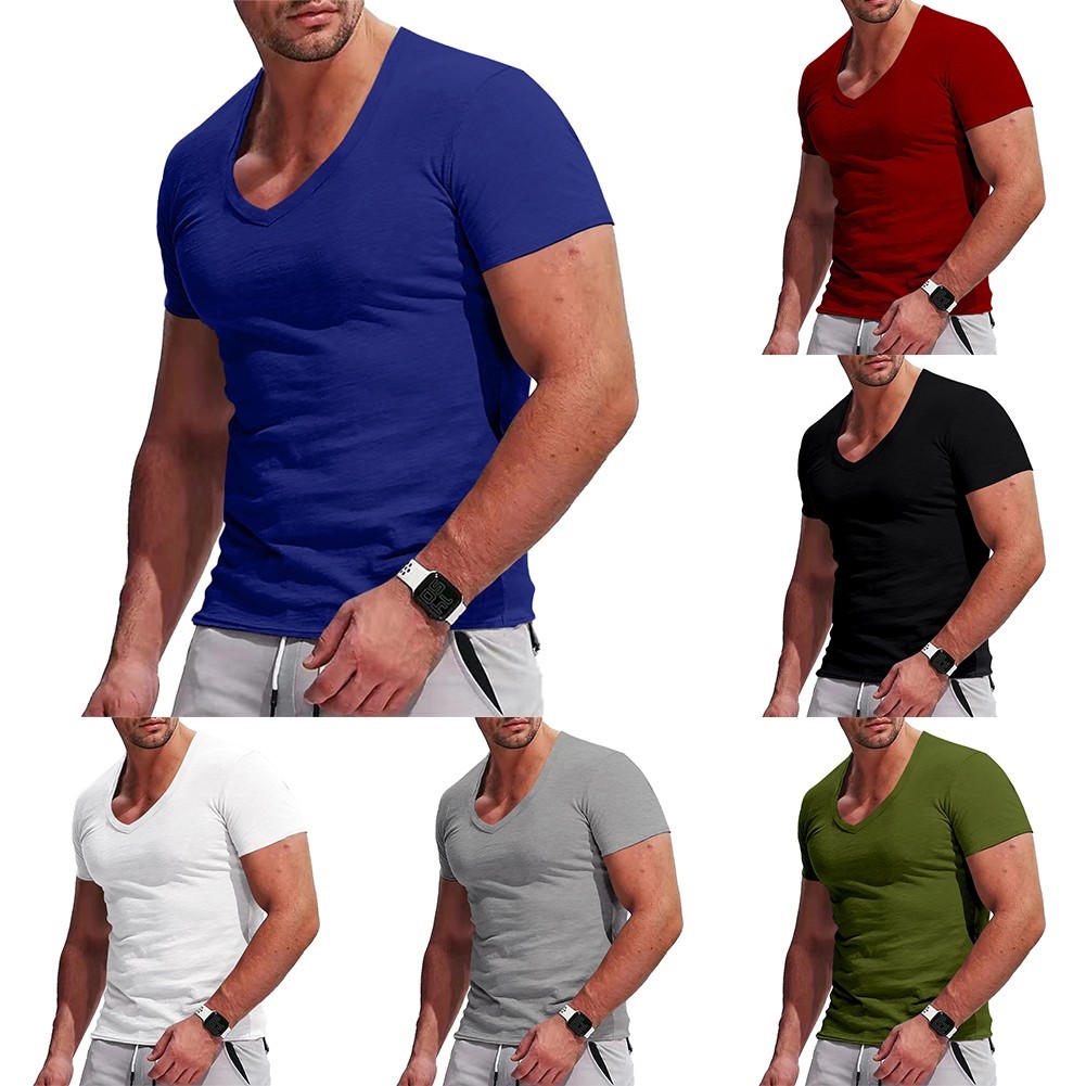 [DML] เสื้อยืดแขนสั้นบุรุษคอยิมกล้ามเนื้อฟิตเนสเพาะกาย Tee Tops