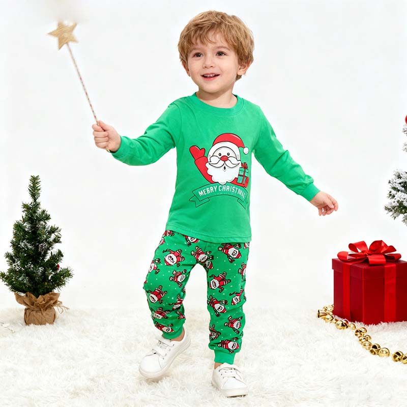 ชุดนอนคริสต์มาสชุดผ้าฝ้าย 100% ชุดนอนคริสต์มาสเด็กคลาสสิก Santa ชุดเด็ก Pijamas ชุด