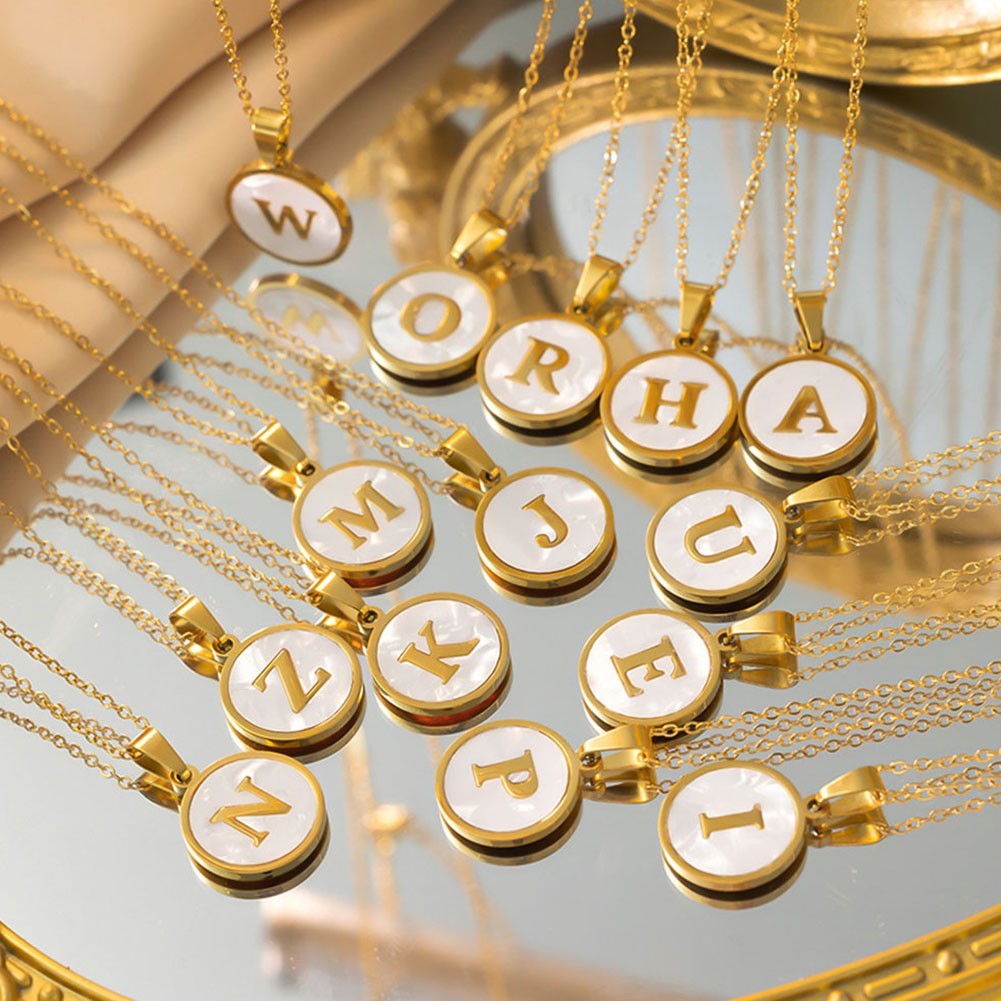 [DML] สร้อยคอสแตนเลสเรียบง่าย 26 ตัวอักษรจี้สร้อยคอคู่เหล็ก