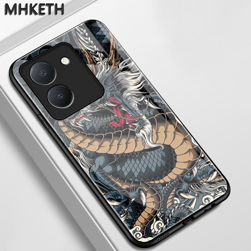 เคสสำหรับ VIVO Y36 5G Y27 5G Y27s Y77T Y35 4G เคสป้องกันโทรศัพท์ตกกระจกลายมังกรแบบมีลักษณะเฉพาะตัว