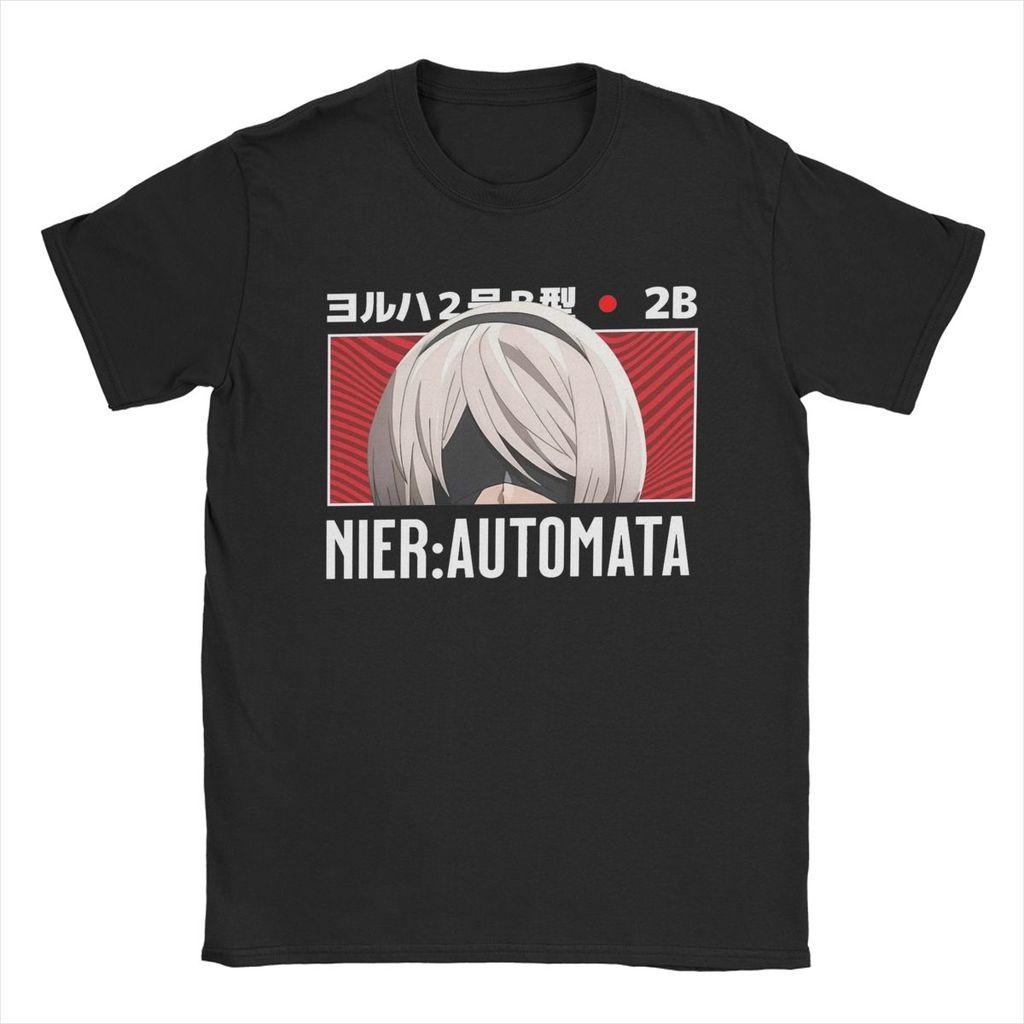 เสื้อยืดผ้าฝ้ายผู้ชายผู้ชาย Nier Automata 2B Peeker T เสื้ออะนิเมะผ้าฝ้าย 100% เสื้อผ้าแปลกใหม่แขนสั