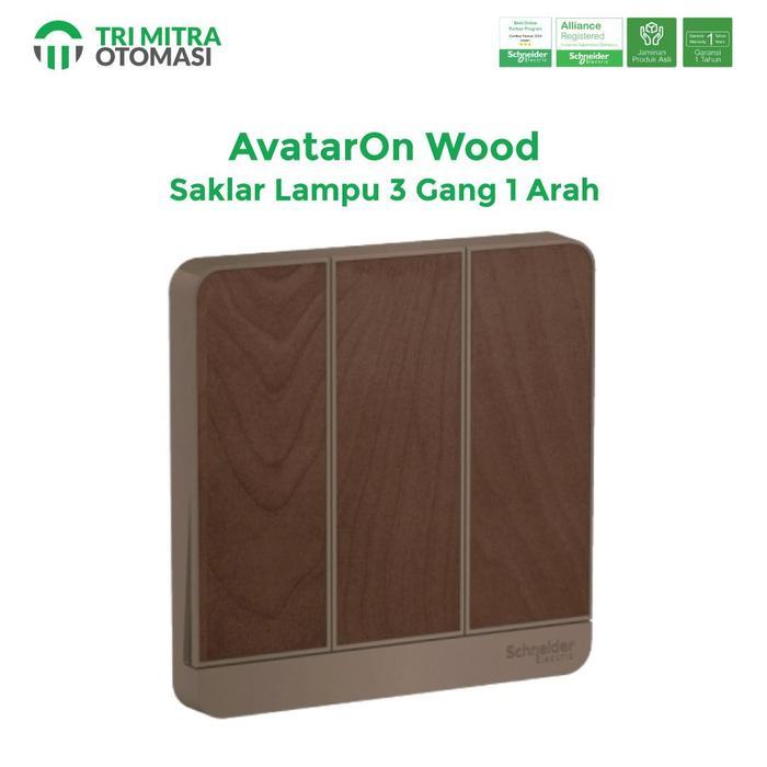 Schneider Avataron 3 Gang 1 Way Wood Switch - E8333L1Led_Wd_G3
