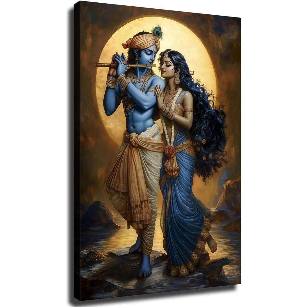 ศักดิ์สิทธิ์ Krishna และ Radha Art Spiritual พิมพ์ของ Lord Krishna พร้อมขลุ่ย, เหมาะสําหรับสมาธิและศ