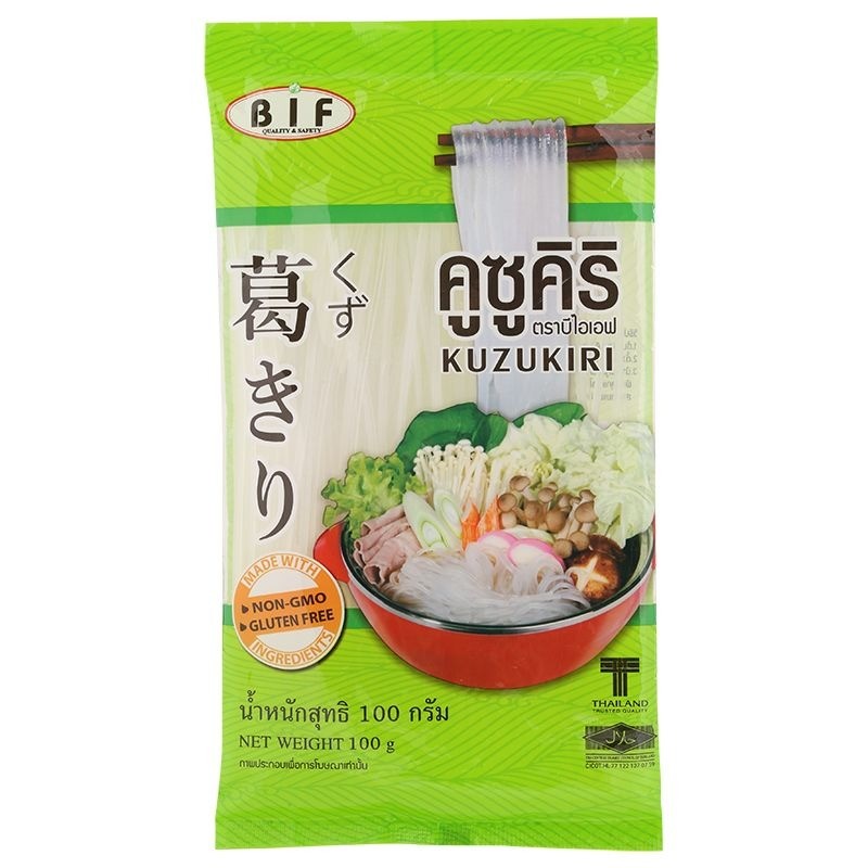 บีไอเอฟคูซูคิริวุ้นเส้นสไตล์ญี่ปุ่น 100กรัม BIF Kuzukiri Noodles 100g. [หมายเลขบาร์โค้ด 8850341800072]