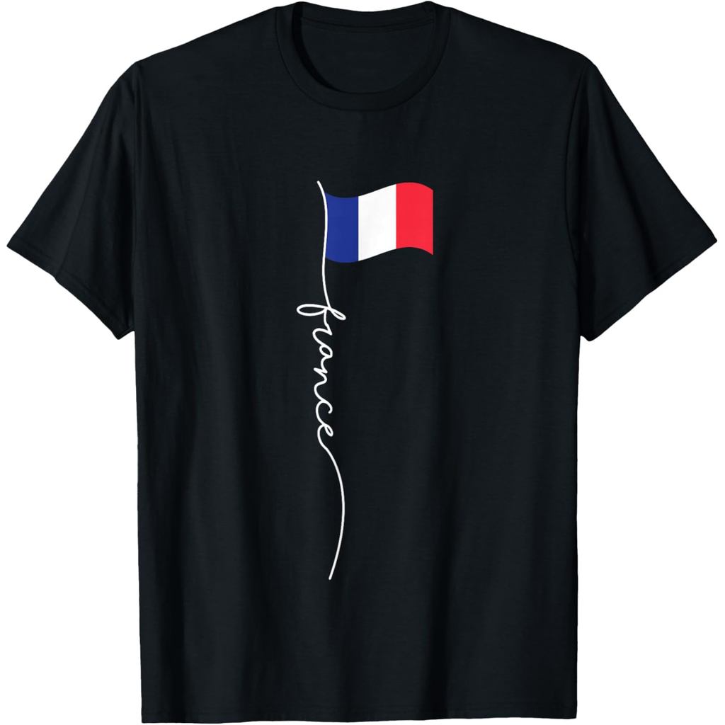เสื้อยืดผ้าฝ้ายผู้ชาย France Signature Flag Pole - Elegant Patriotic French Flag เสื้อยืดที่กําหนดเอ