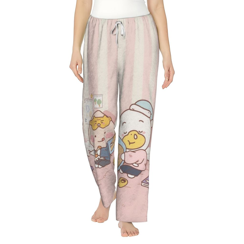 Kakao Friends ชุดนอนสำหรับผู้หญิง กระโปรงนอนลายสักหลาด พิมพ์ลายสบายๆ