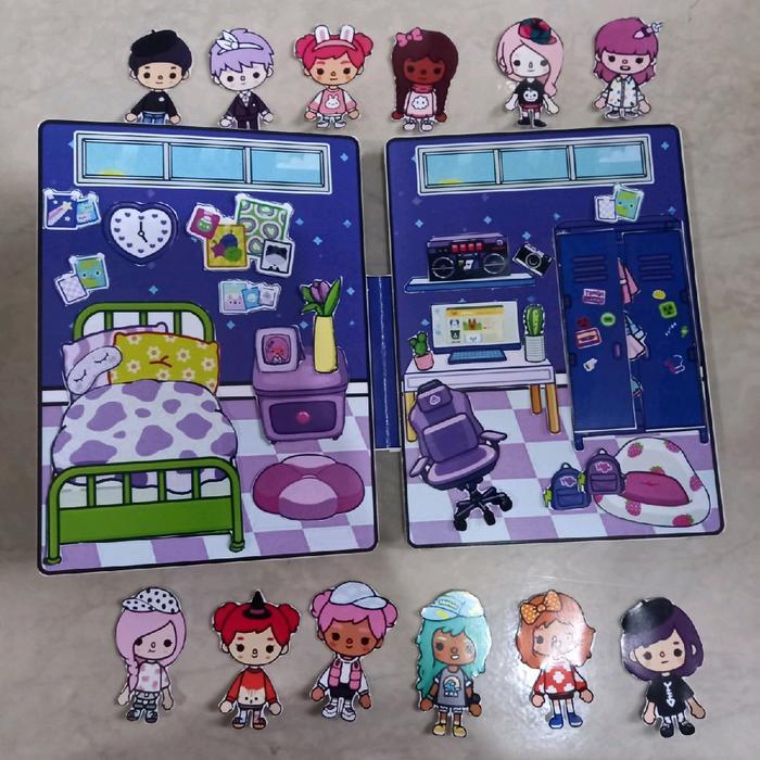 BABYLOLI- Orinaedukids Toca Boca ตุ๊กตากระดาษของเล่นฟรี 12 ตัวอักษร Toca Boca และกระเป๋ากระเป๋า