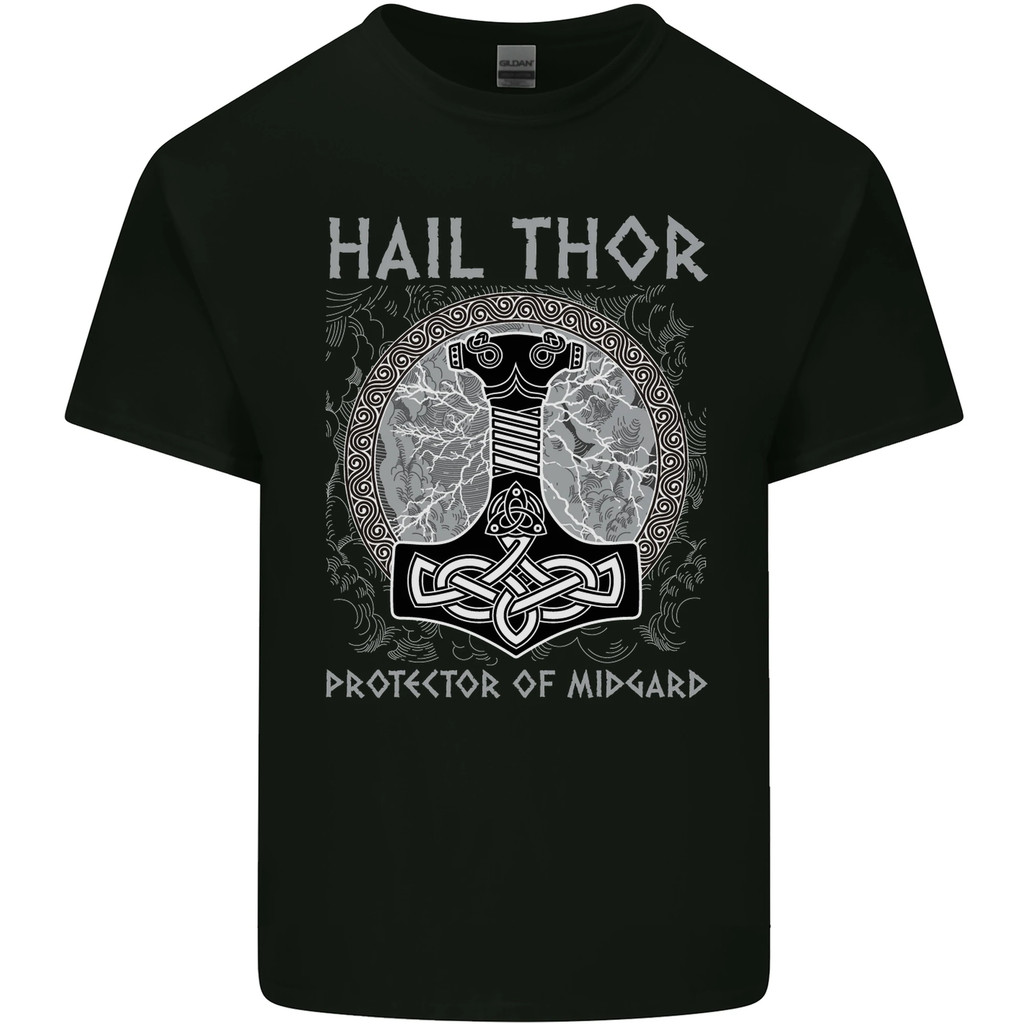 Hail Thor Protector Of Midgard Viking Odin Mens Cotton T-Shirt Tee Top