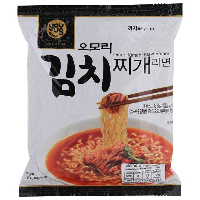🍀  ยูอัสบะหมี่กึ่งสำเร็จรูปพร้อมซองเครื่องปรุงพร้อมกิมจิสด 160กรัม 🌱 Youus Omori Kimchi Fresh Ramen 