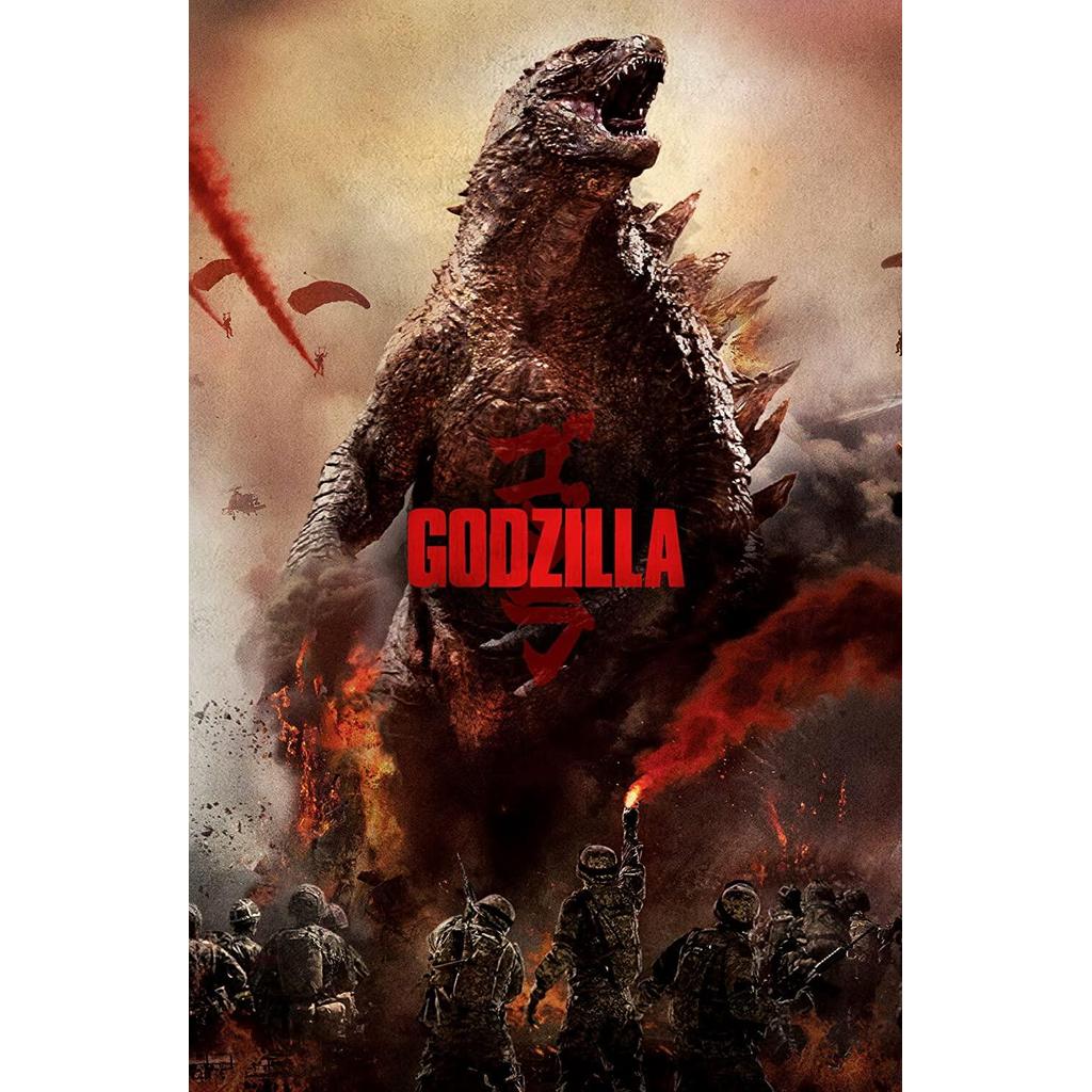 X โปสเตอร์ภาพยนตร์ Godzilla B Starring Aaron Taylor-Johnson Elizabeth Olsen Bryan Cranston