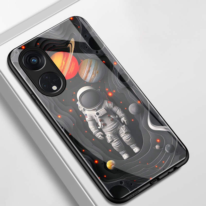 เคสสำหรับ OPPO Reno 8T 5G A1 Pro 5G เคสโทรศัพท์มนุษย์อวกาศดาวเคราะห์เปลือกแก้วกันกระแทก