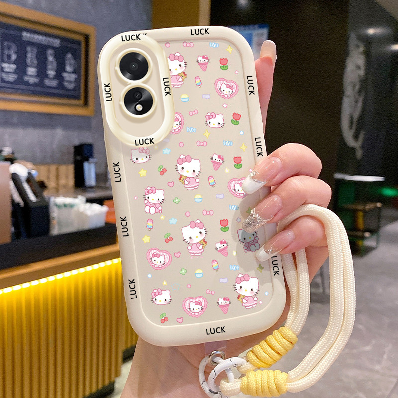 เคสสำหรับ OPPO A18 A38 เคสโทรศัพท์แมวซิลิโคนสายคล้องกันกระแทก