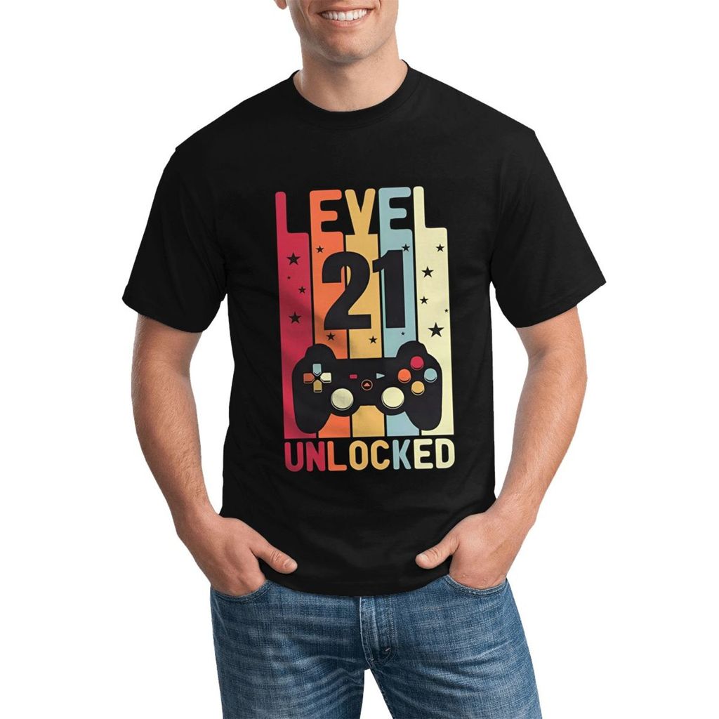 21St Birthday 21 Year Old Level Up Gaming เสื้อยืดคอกลมแบบกําหนดเองน้ําหนักเบาและมีสไตล์