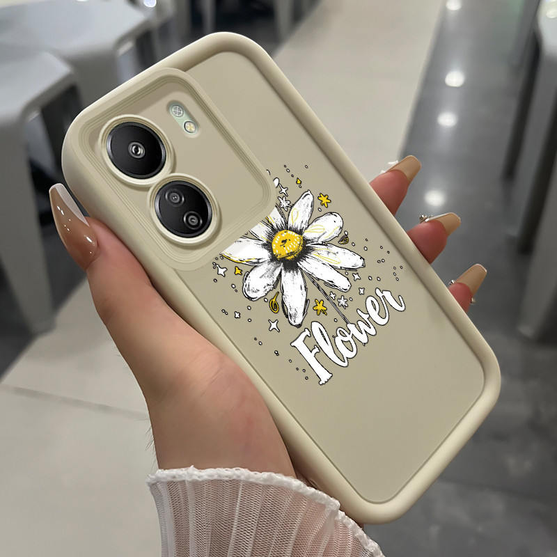 เคสสำหรับ Xiaomi Redmi 13C POCO C65 เคสโทรศัพท์ดอกไม้สามสีซิลิโคนกันกระแทก