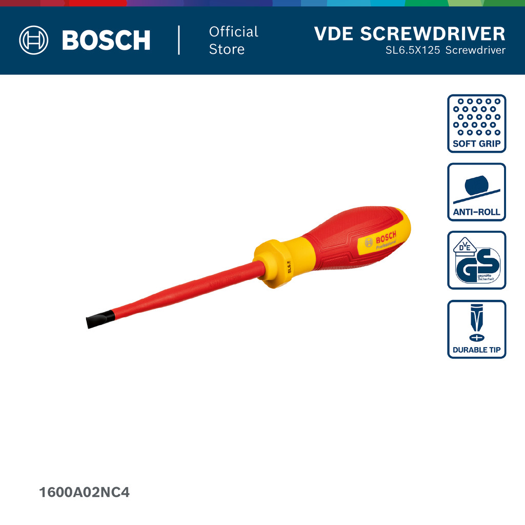 BOSCH VDE Screwdriver SL6.5x125 ไขควงปากแบน VDE SL6.5x125มม. (รหัส 1600A02NC4)