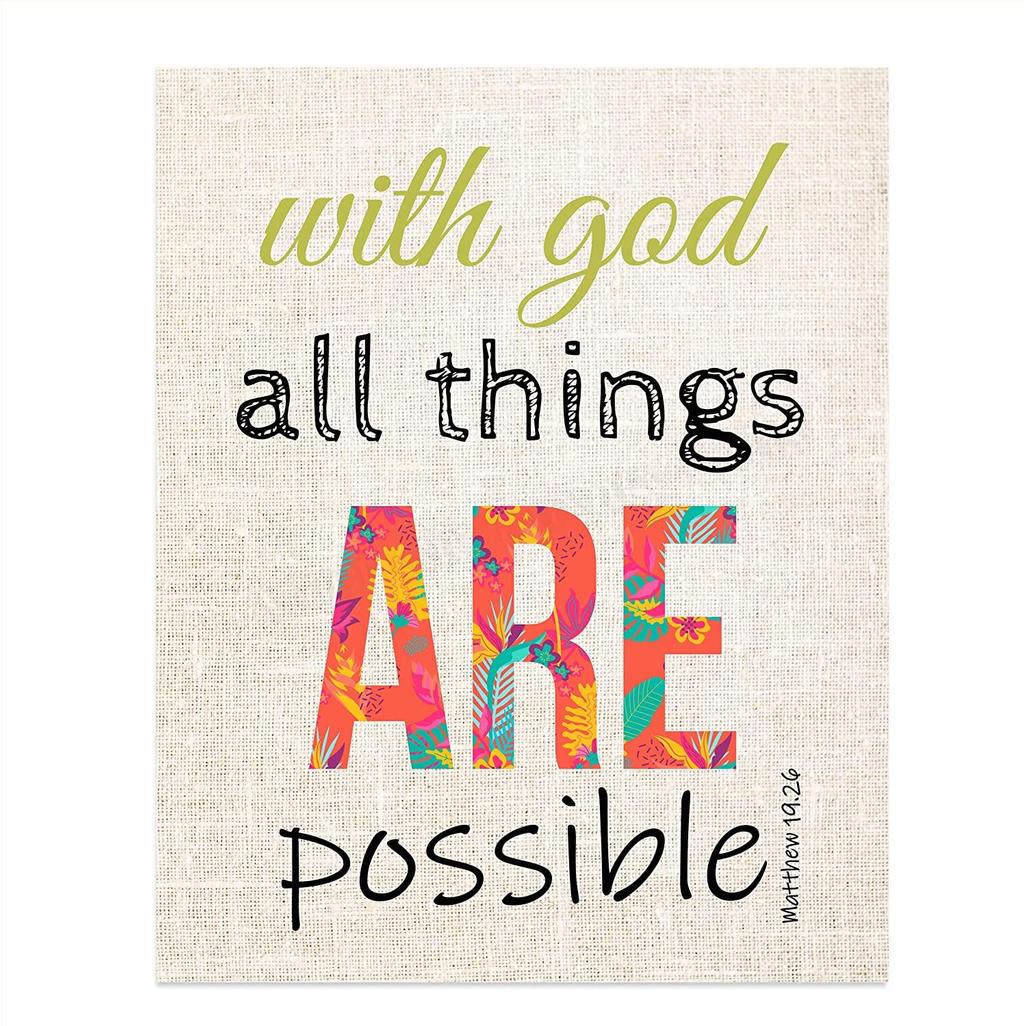 กับพระเจ้าทั้งหมดสิ่งที่ได้เป็น Posible-Matthew : Bible Verse Wall Decorx Scripture Art Print-Ready 