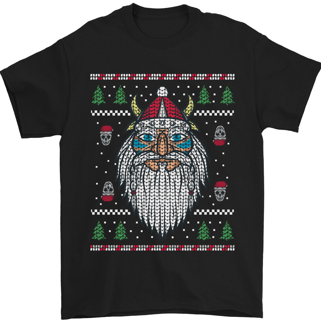 Christmas Viking Funny Thor Odin Valhalla Mens T-Shirt ผ้าฝ้าย 100%