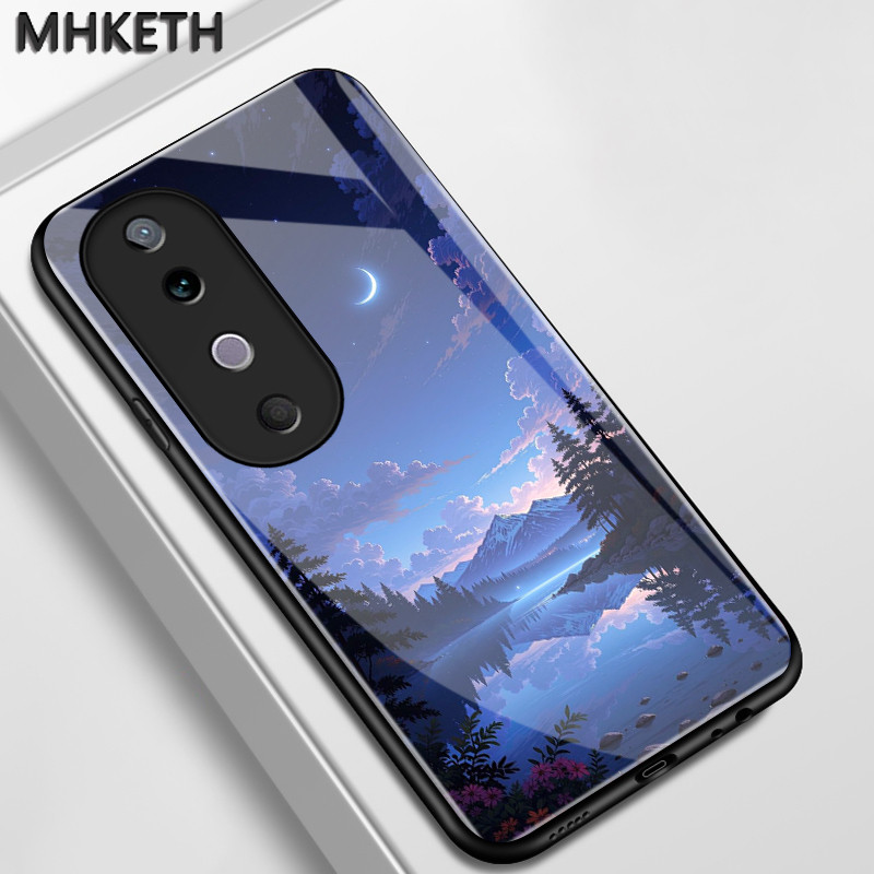 เคสสำหรับ VIVO V40 5G V40 Pro 5G เคสโทรศัพท์แก้วออกแบบภาพประกอบภูมิทัศน์แบบใหม่