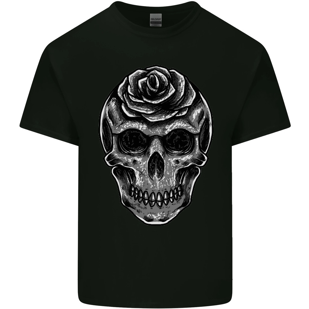 Rose Skull Biker Gothic Mens Cotton T-Shirt Tee Top