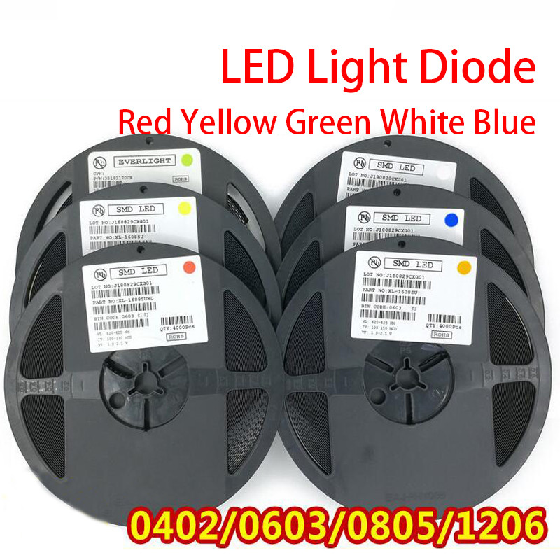 1Reel 0402 0603 0805 1206 1210 smd led สีแดงสีเหลืองสีเขียวสีขาว Blue light emitting Diode Clear LED