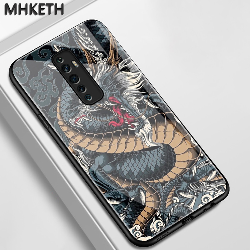 เคสสำหรับ OPPO Reno 2F Reno 2Z Reno 2 Reno เคสป้องกันโทรศัพท์ตกกระจกลายมังกรแบบมีลักษณะเฉพาะตัว