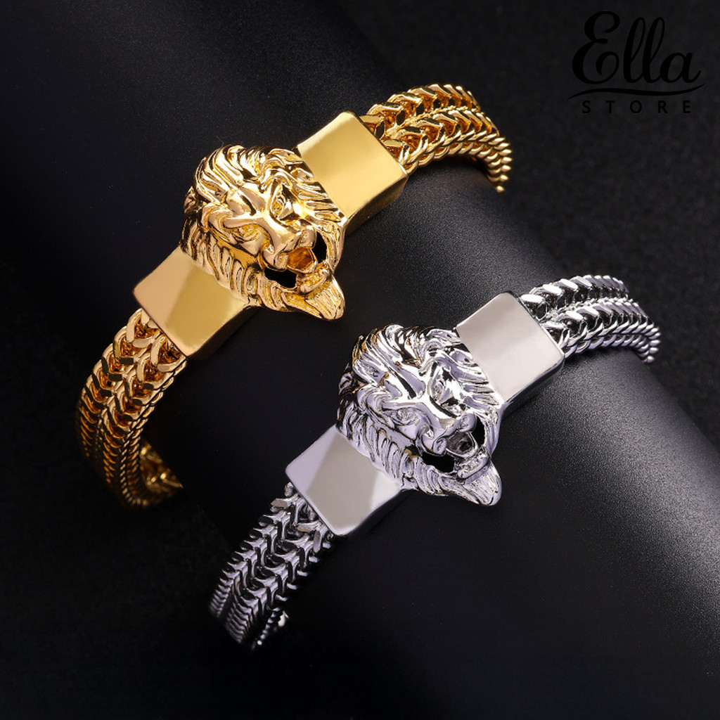 Ellastore123 ผู้ชายสร้อยข้อมือ Lion Decor Hip Hop สไตล์สร้อยข้อมือรอบ Smooth Fine Workmanship สายรัด