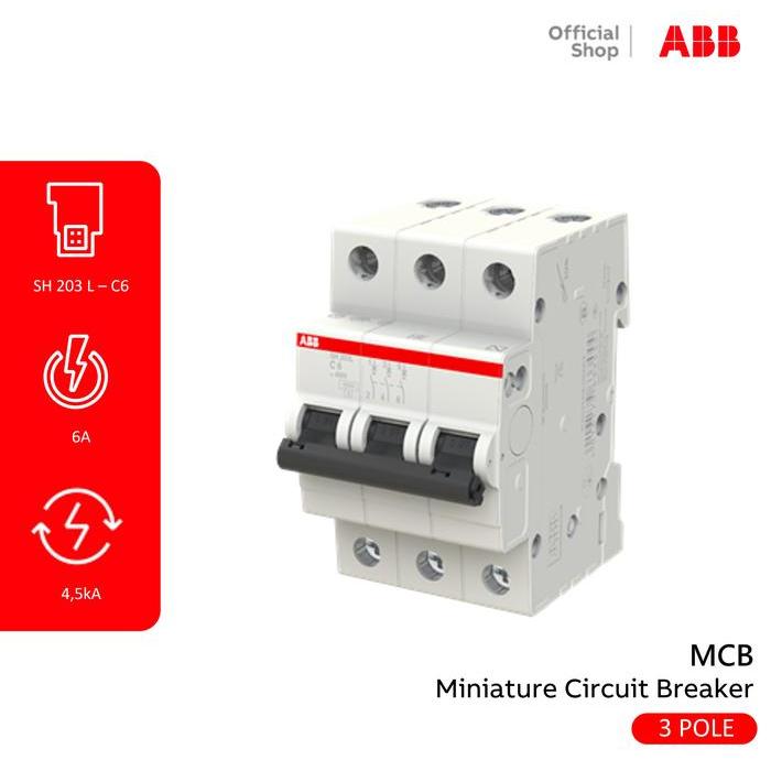 MESIN Mcb 3P 6A 4.5Ka Sh203L-C6 Abb 2Cds243001R0064 Sh203 L บ้านร้านค้าเครื่องยนต์