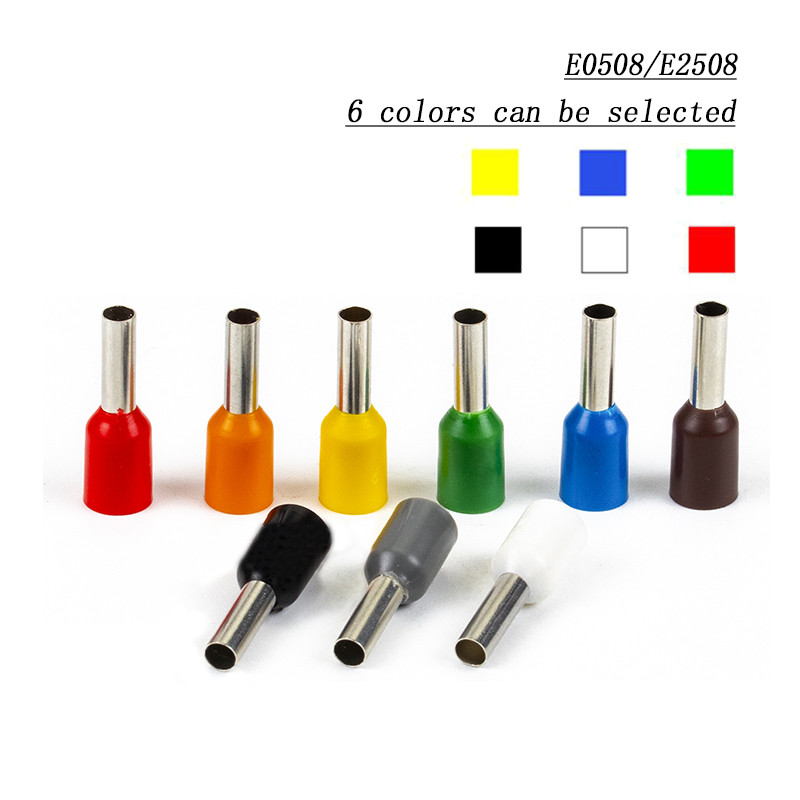 100pcs E0508 E2508 Tubular Wire ความดันเย็น Connector ไฟฟ้า Terminals สาย Crimps ลวด Ferrules 22AWG 