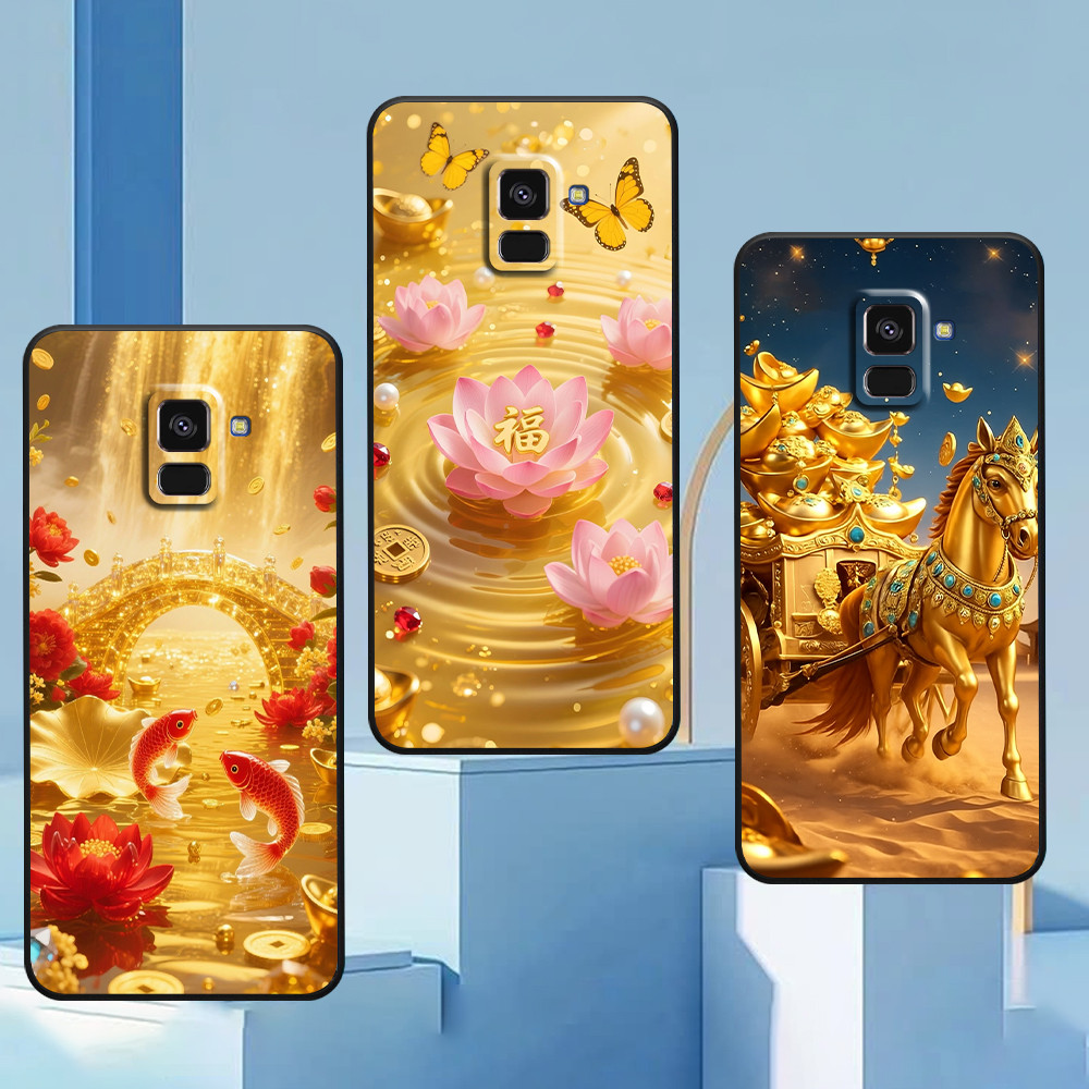 เคส Samsung A5 2018 / A8 2018 / A8 Plus / A8+ พิมพ์ลายกระเป๋าโชคลาภม้าและม้าเฉพาะ