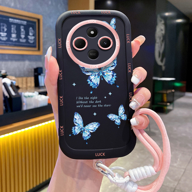 เคสสำหรับ Xiaomi Redmi 14C 5G A4 5G A14R 5G POCO C75 5G POCO M7 5G เคสโทรศัพท์ผีเสื้อซิลิโคนสายคล้อง