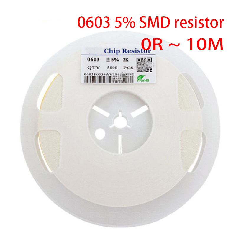 100pcs 0603 5% SMD ตัวต้านทาน 0R ~ 10M 1/10W 0 1 10 100 150 220 330 470 โอห์ม 1K 2.2K 10K 100K 1M 0R