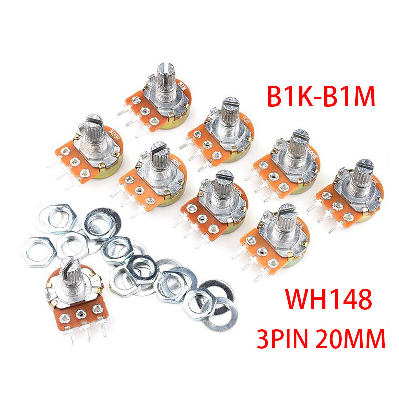 5pcs WH148 3Pin 20 มม. Potentiometer B1K B2K B5K B10K B20K B50K B100K B250K B500K B1M 1K 2K 2K 5K 20