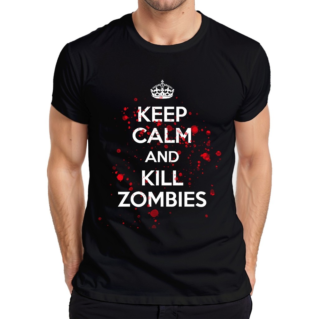 KEEP CALM KILL ZOMBIES Zombie Apocalypse Halloween Horror Blood Mens เสื้อยืด