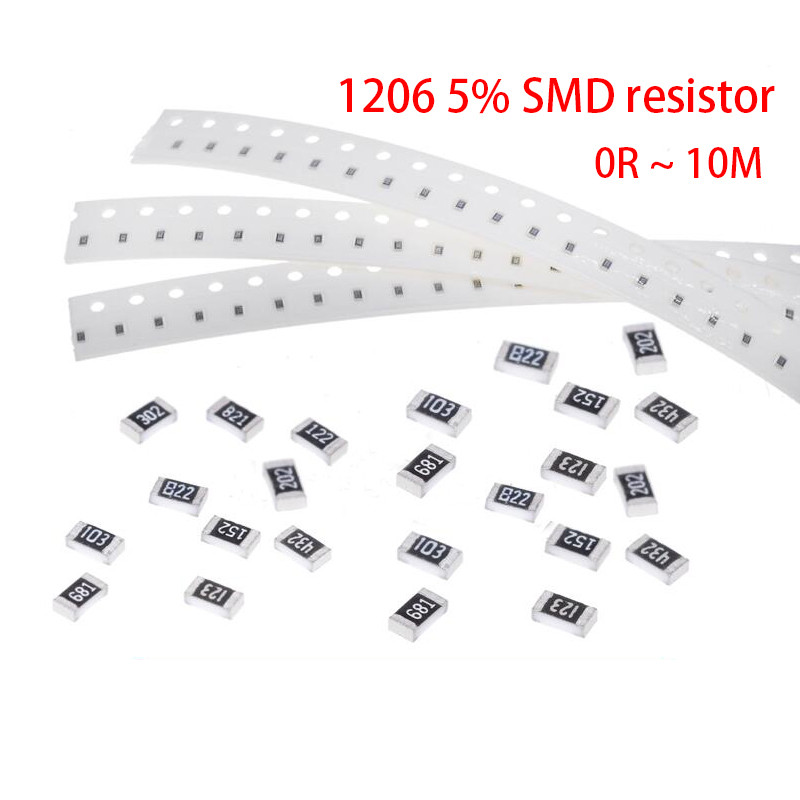 100pcs 1206 5% SMD ตัวต้านทาน 0R ~ 10M 1/4W 0 1 10 100 150 220 330 โอห์ม 1K 2.2K 10K 100K 0R 1R 10R 