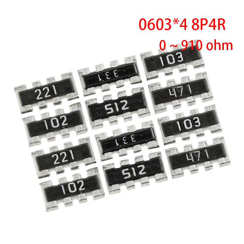 100 ชิ้น 0603*4 8P4R 2*4P ตัวต้านทานเครือข่าย SMD อาร์เรย์ 0 ~ 910 โอห์ม 1K ~ 910K 2K 2.2K 4.7K 10K 