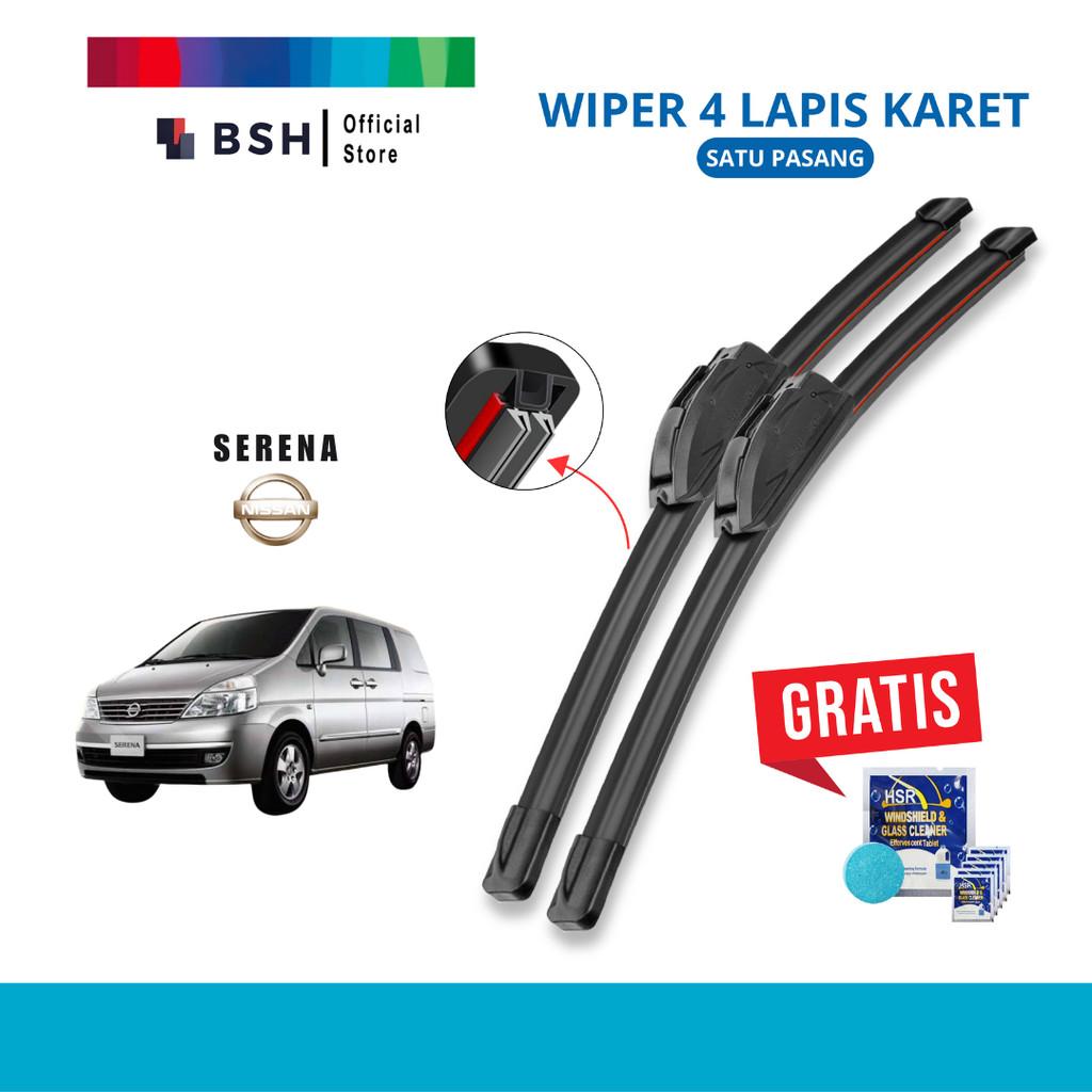 ที่ปัดน้ําฝนยาง Nissan Serena C26 / C27 Quad 4 | ฟรีสบู่ทําความสะอาดเชื้อราแก้ว 5 เม็ด