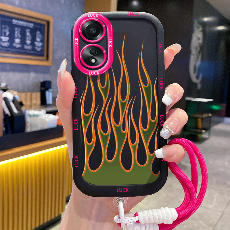 เคสสำหรับ OPPO A58 4G A58 5G A58X 5G A78 5G A1X 5G A2X 5G เคสโทรศัพท์เปลวไฟซิลิโคนสายคล้องกันกระแทก