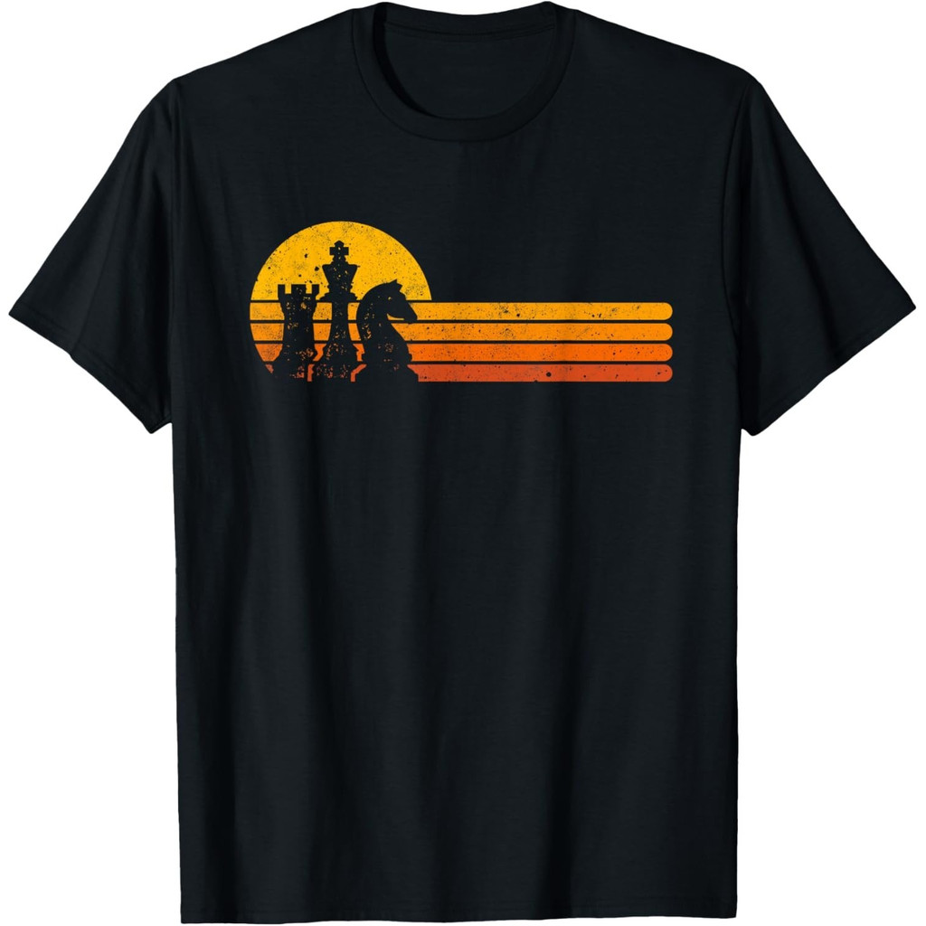 Vintage Chess Player Retro Sunset Design Chess Pieces Men T-Shirt