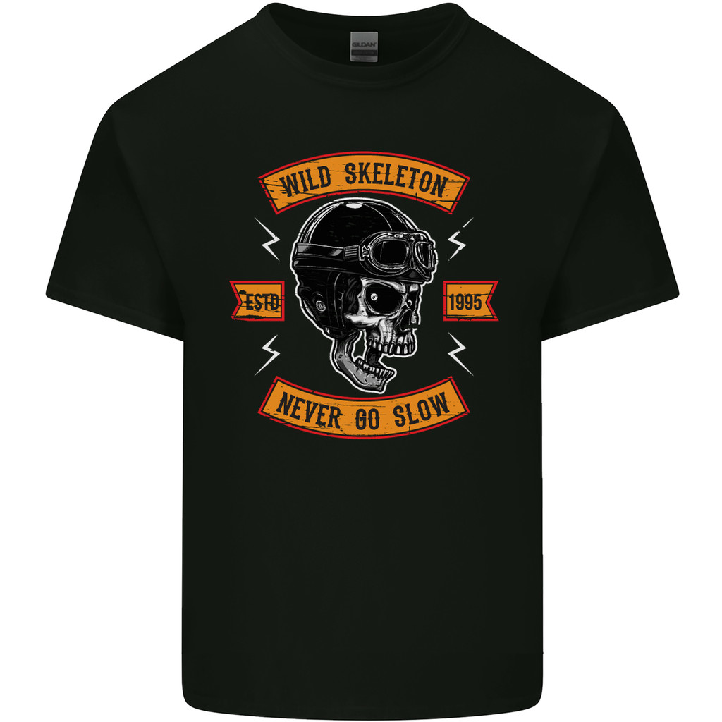 Wild Skeleton Motorcycle Motorcycle Biker Mens Pure Cotton T-Shirt