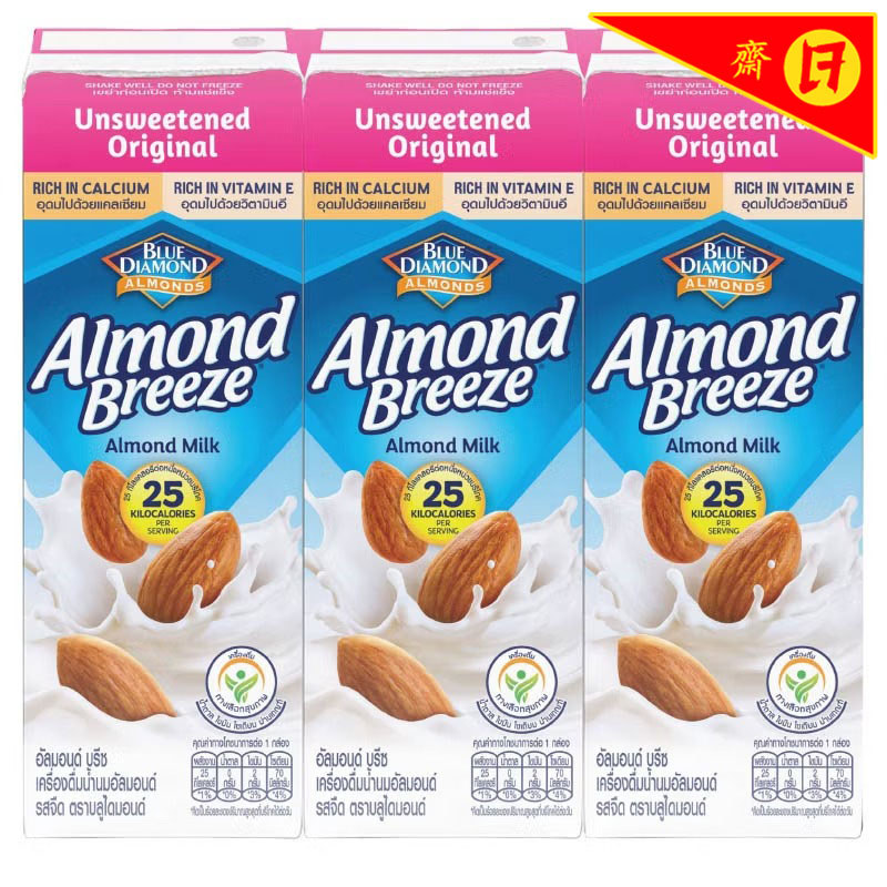 บลูไดมอนด์อัลมอนด์บรีชน้ำนมอัลมอนด์รสจืด 180มล แพค 3 Blue Dimond Almond Breeze Unsweetened 180ml. Pa