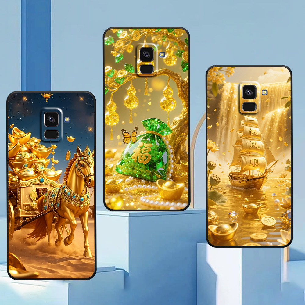 เคส Samsung A5 2018 / A8 2018 / A8 Plus / A8+ พิมพ์ลายกระเป๋าโชคลาภม้าและม้าเฉพาะ