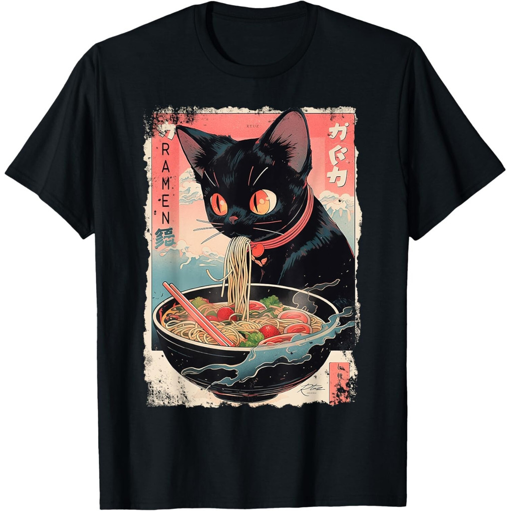 Cat Ramen Noodle อะนิเมะญี่ปุ่นมังงะ Ramen Kawaii Cat Men เสื้อยืด