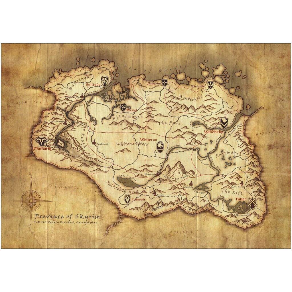 Skyrim แผนที่ Art ฟิล์มพิมพ์ผ้าไหมโปสเตอร์ Home Wall Decor xinch
