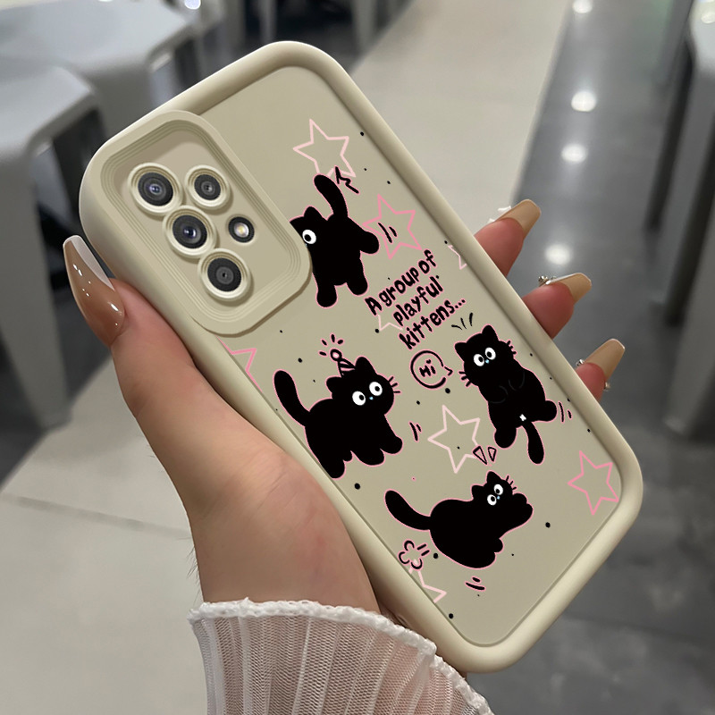 เคสสำหรับ Samsung Galaxy A52 5G A52s เคสโทรศัพท์แมวสามสีซิลิโคนกันกระแทก