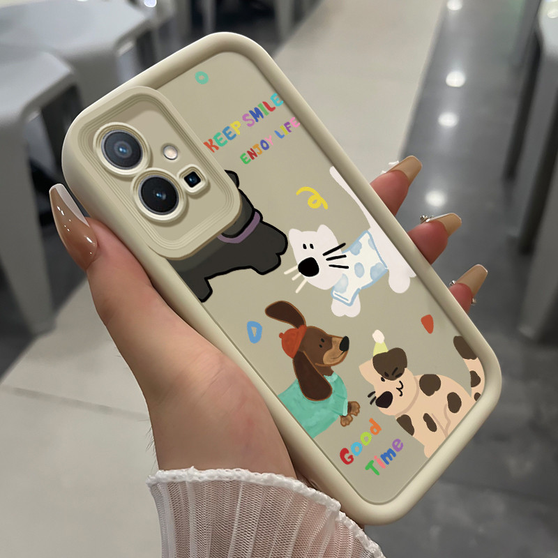 เคสสำหรับ VIVO Y75 Y55 5G Y55s Y33s Y33e Y30 5G Y52T T1 5G เคสโทรศัพท์สัตว์น่ารักสามสีซิลิโคนกันกระแทก