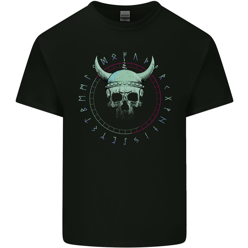 Viking Skull Runic Text Mens Pure Cotton T-Shirt