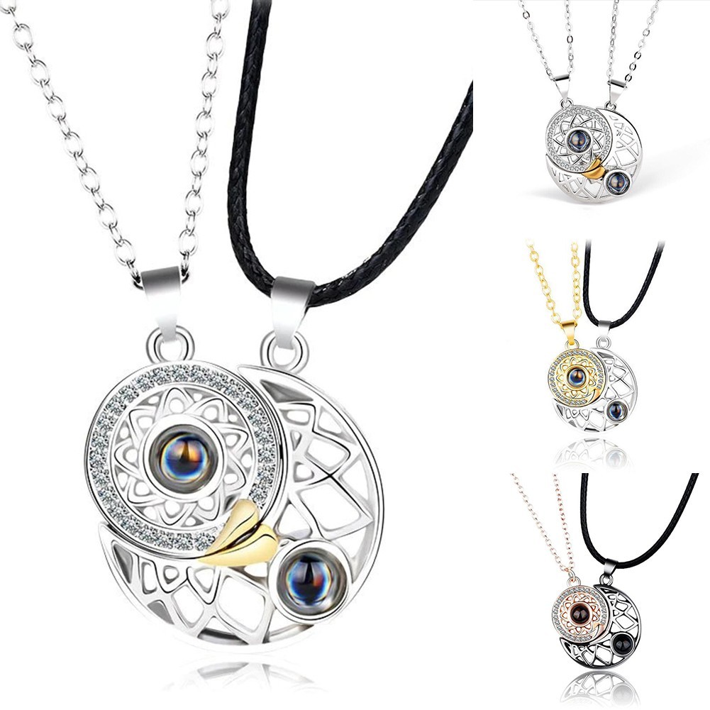 [DML] สร้อยคอฉายคู่รัก Love Sun And Moon สําหรับผู้ชายและผู้หญิงจี้แม่เหล็ก