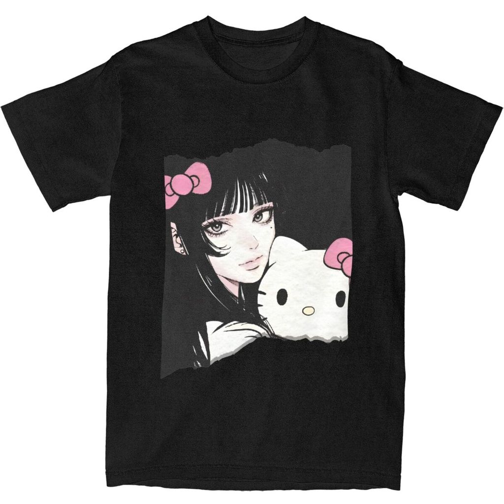 เสื้อยืดแขนสั้นผู้ชาย ออกแบบโดย Junji Ito Tomie x Hello Kitty สไตล์ฮิปฮอป