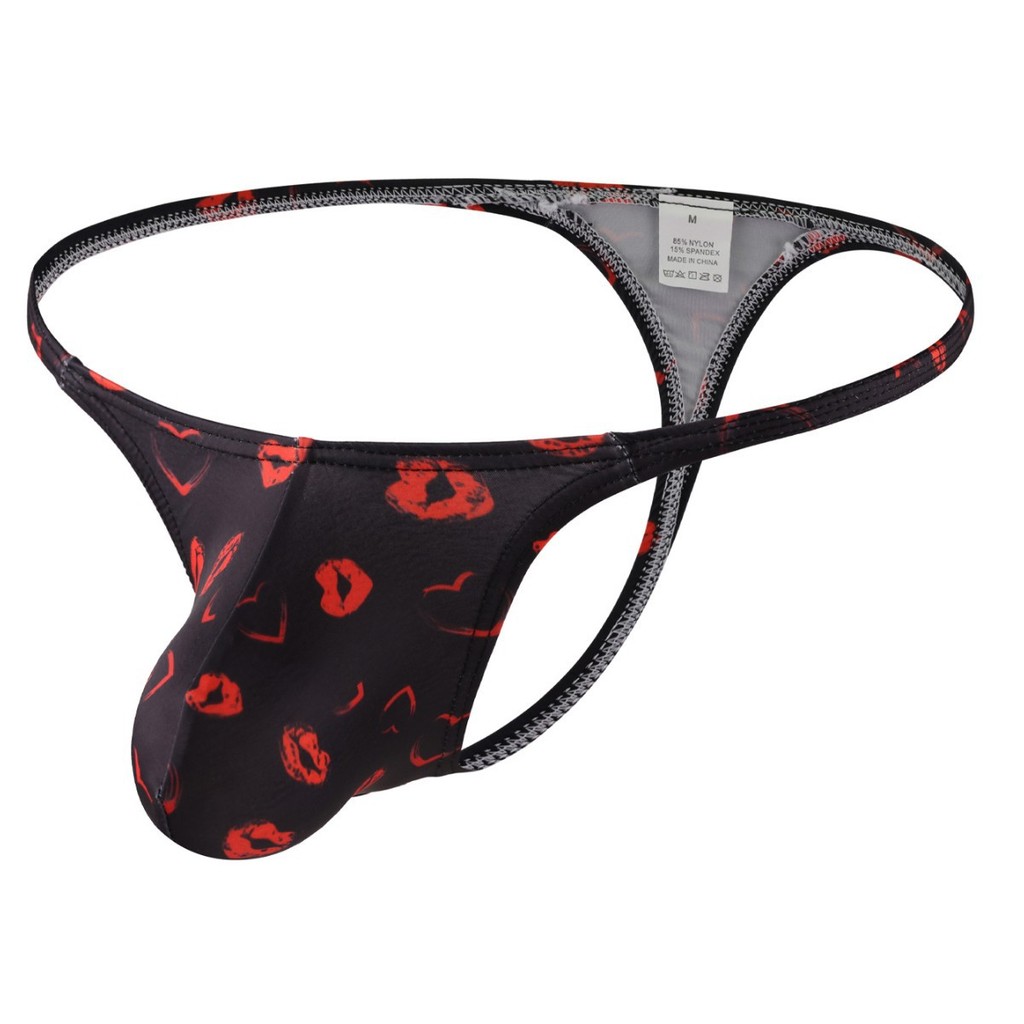 Red Lip Print Men Low Rise Lingerie เซ็กซี่ทอง
