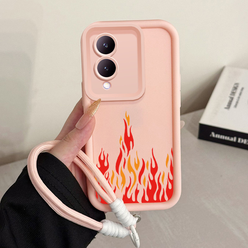 เคสสำหรับ VIVO Y17S Y36i G2 Y28 5G เคสโทรศัพท์เปลวไฟสามสีซิลิโคนสายคล้องกันกระแทก